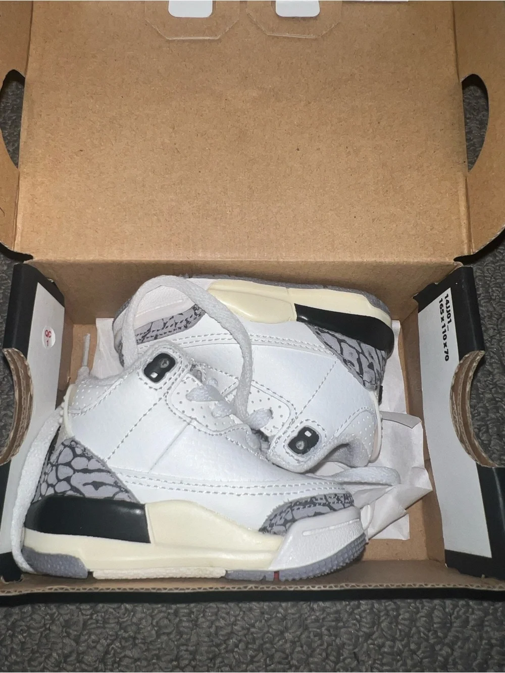 Jordan Kids White Sneakers with Grey Elephant Print Accents